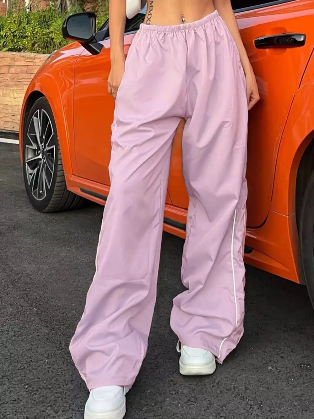 Elegant Elastic Waist Wide Leg Pants
