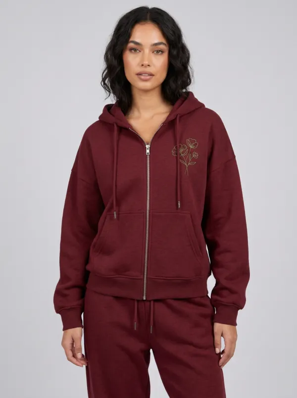 Women's Beige Floral Line Art Embroidered Zip-Up Hoodie Jacket & Jogger Set