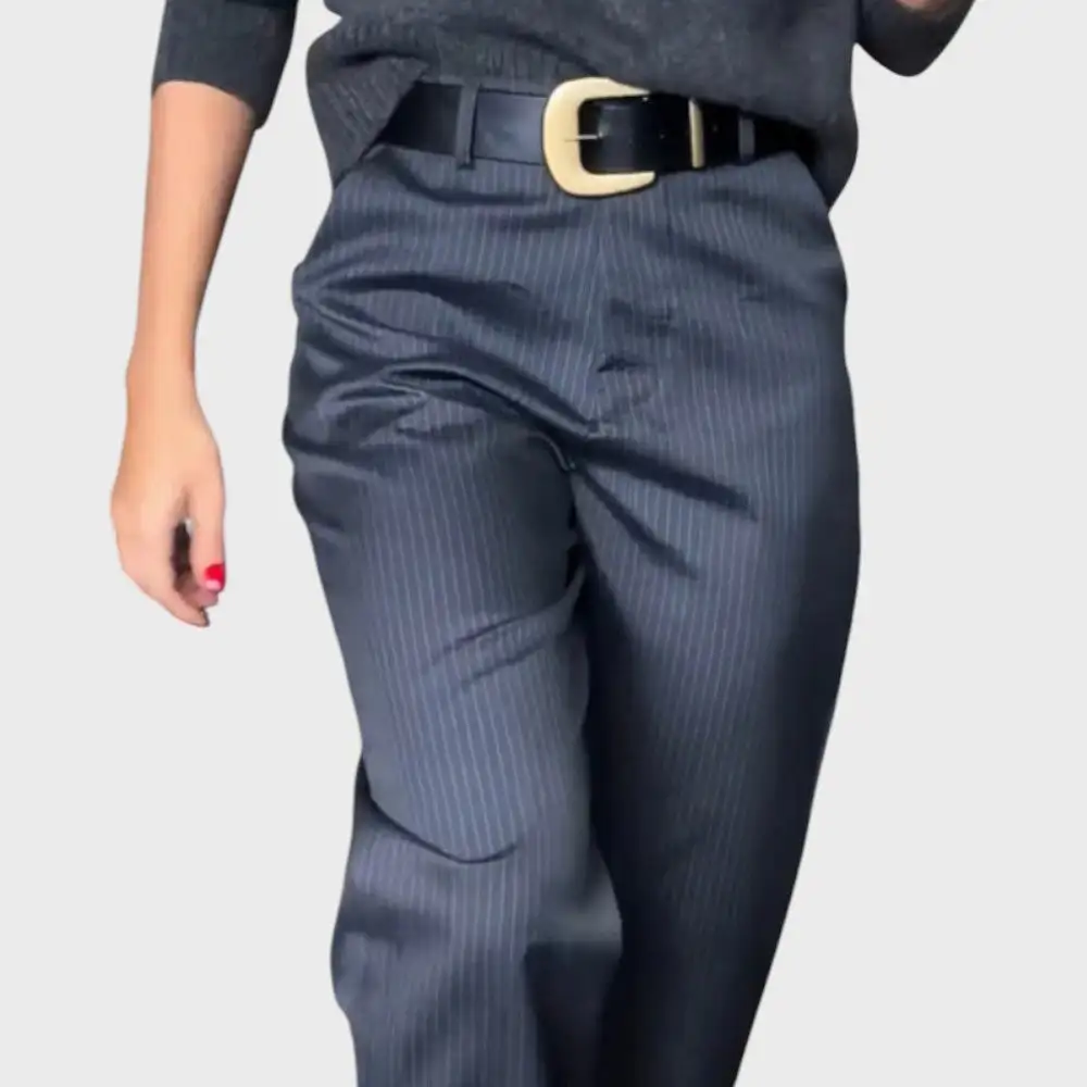 Straight Leg Striped High Waist Trousers