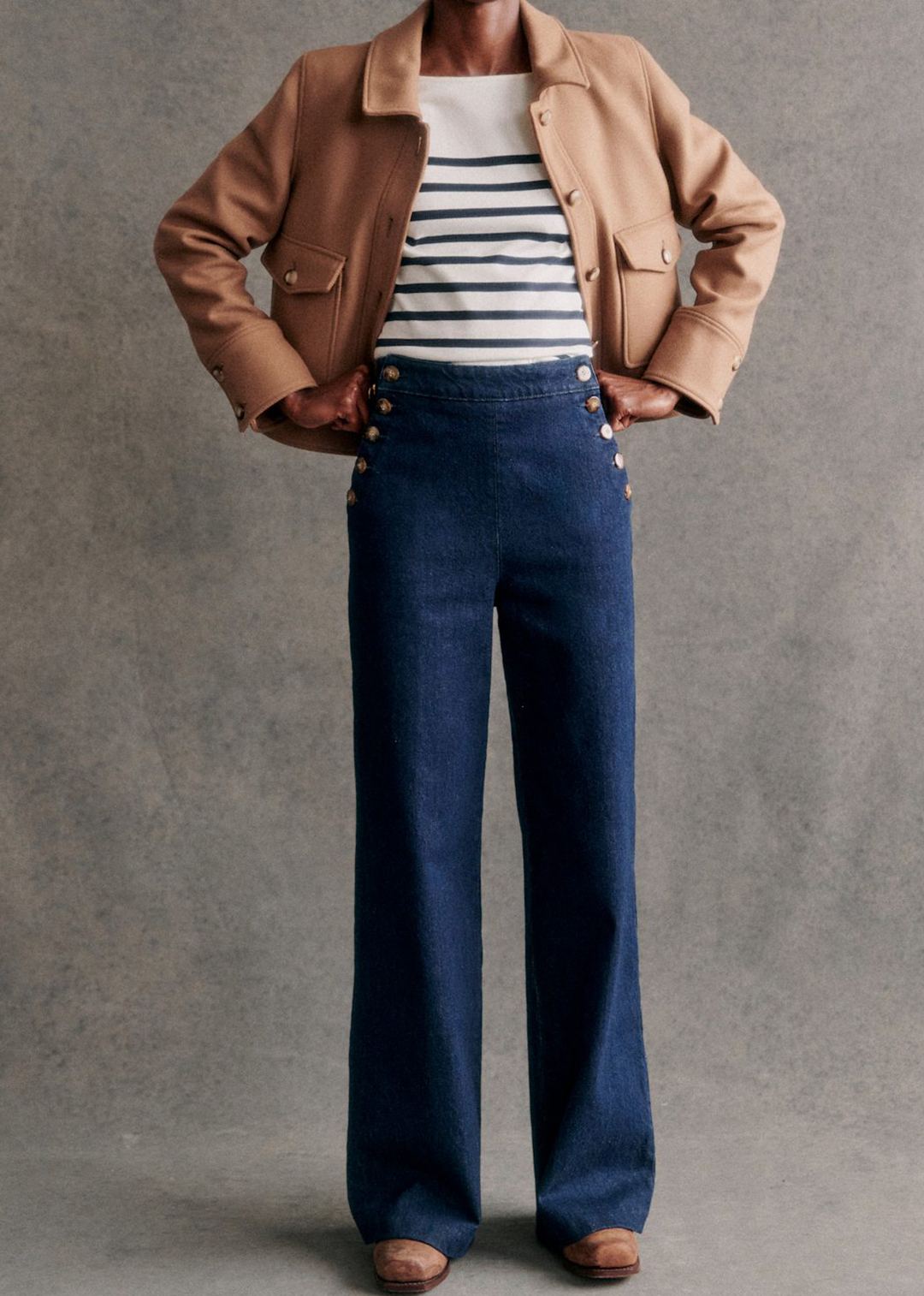 High-Rise Two-Button Straight Jeans