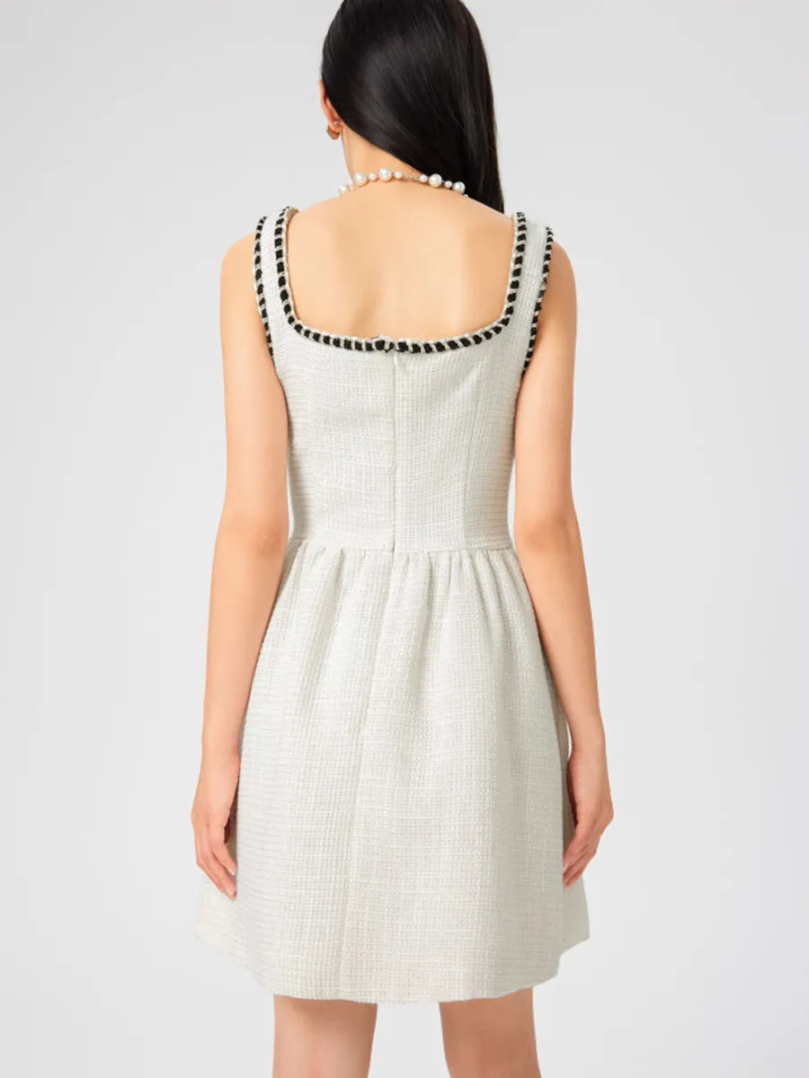 Tweed U-Neckline Solid Mini Dress