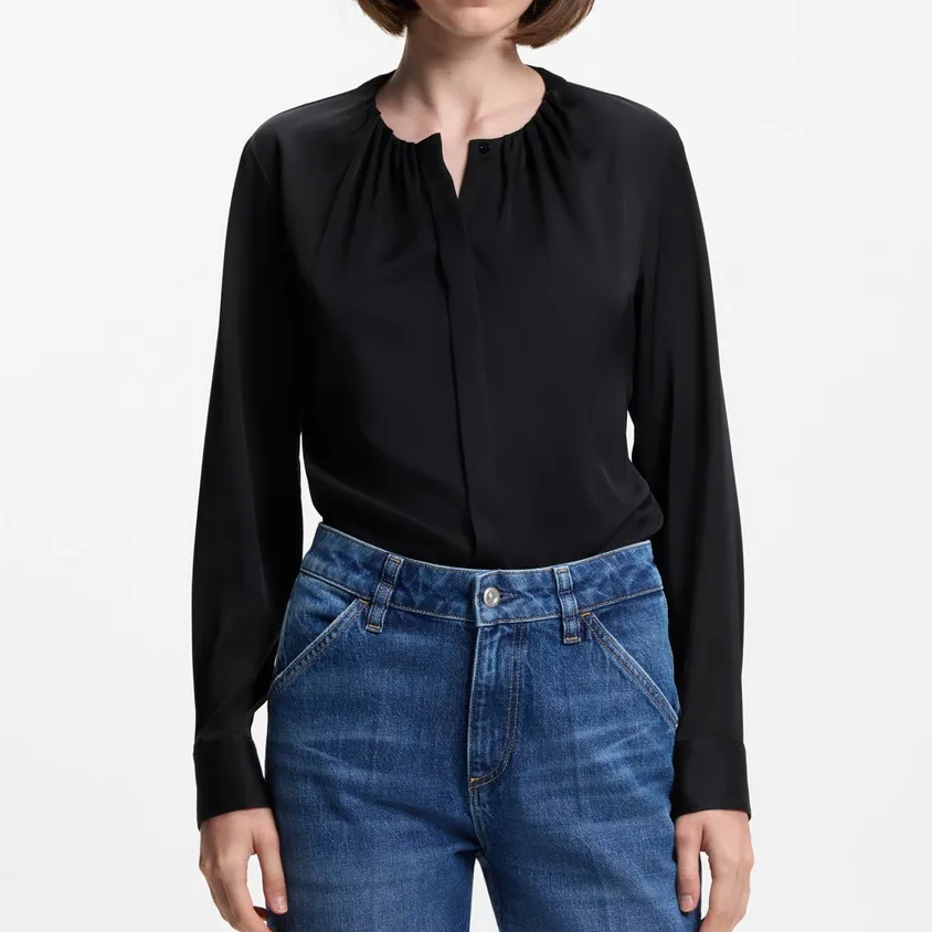 Refined Silk Button-Front Long-Sleeve Women's Blouse