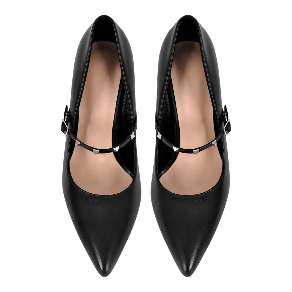 Rivet Pointed Toe Stiletto Buckle Strap Pumps