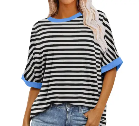 Striped Crewneck Short Sleeve Pullover