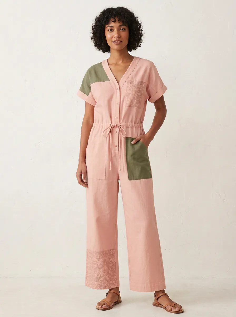 Women's Casual Olive Patchwork Geometric Graphic Jumpsuit