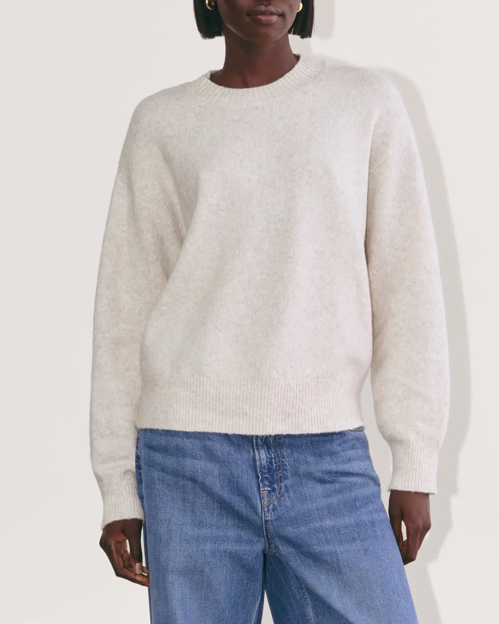 White Ribbed Collar Knit Sweater