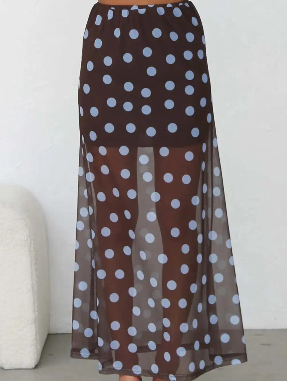 Mesh Polka Dot Midi Skirt