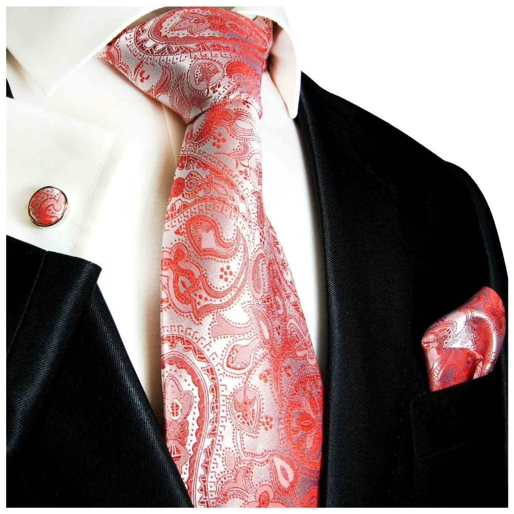 Refined Silk Paisley Men's Necktie With Pocket Square and Cufflinks