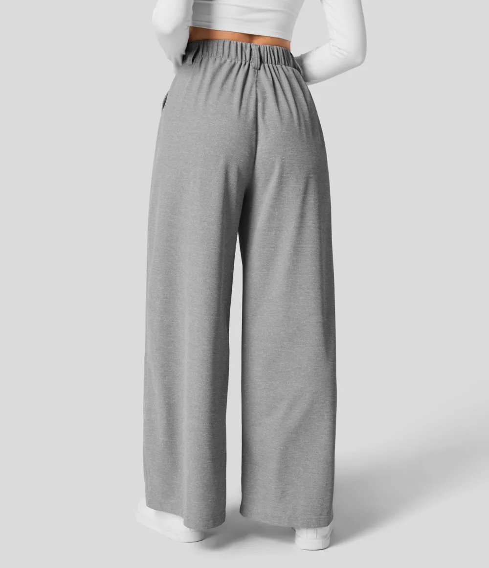 2026🔥  High Waisted Plicated Side Pocket Wide Leg Waffle Work Pants