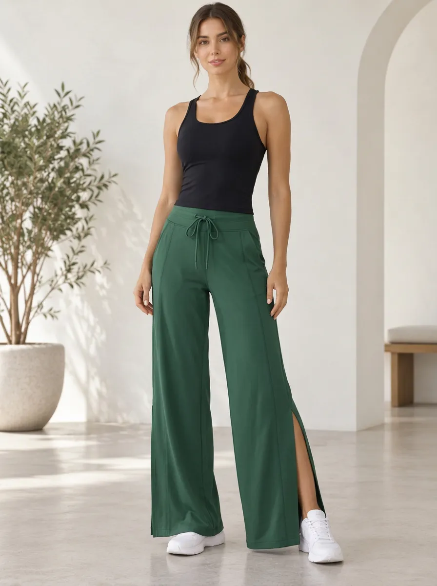 Women's High Waist Weekend Active Wide Leg Split Hem Active Pants