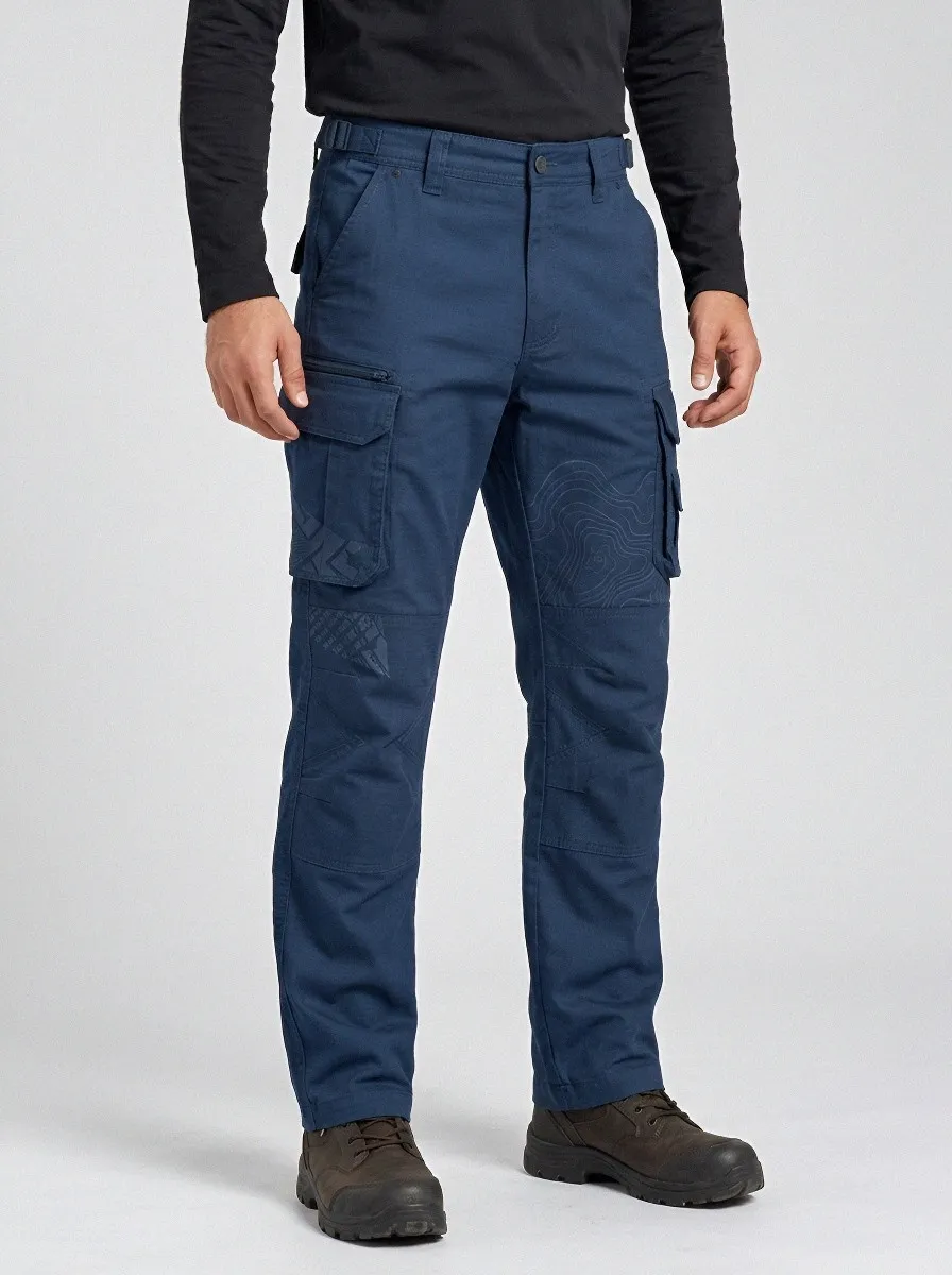 Men's Charcoal Grey Topographic Multi-Pocket Reinforced Knee Straight-Leg Tactical Cargo Pants