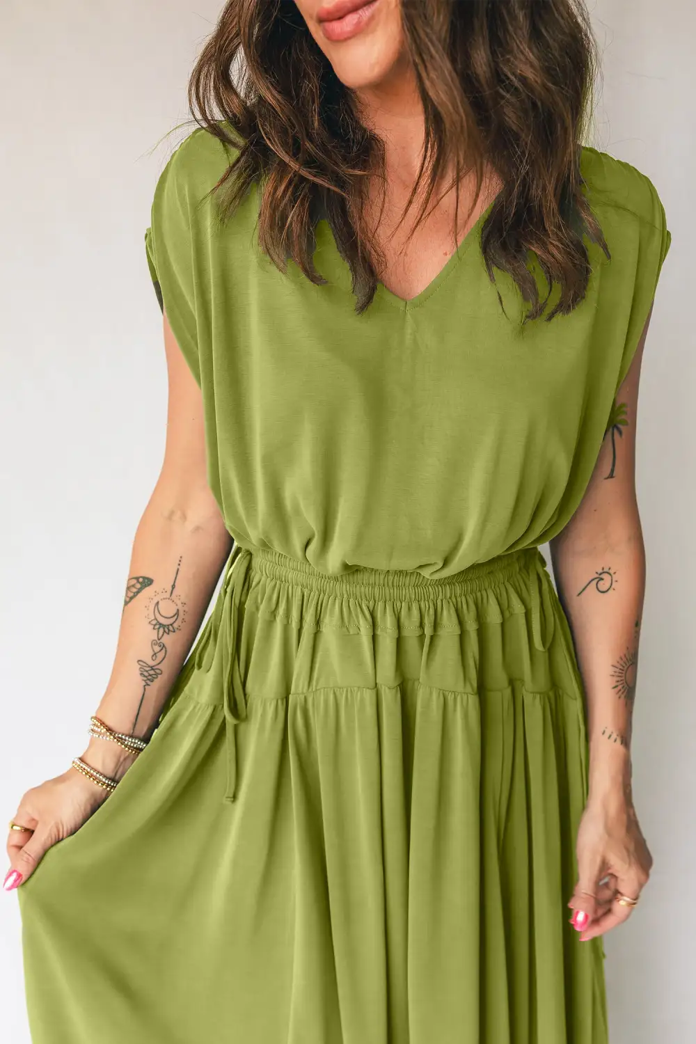Structured Shape Abstract Print V Neck Maxi Dress