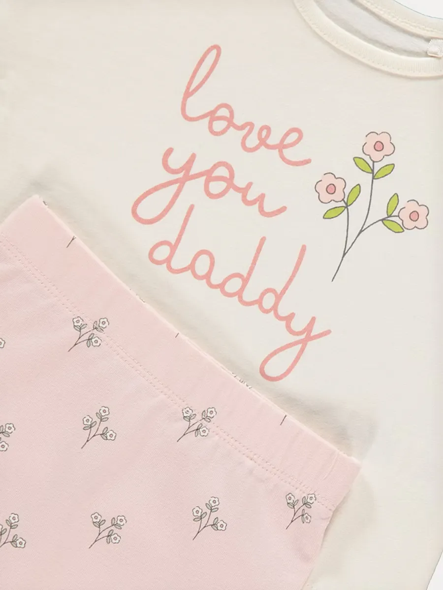 Love You Daddy Top and Floral Leggings Outfit