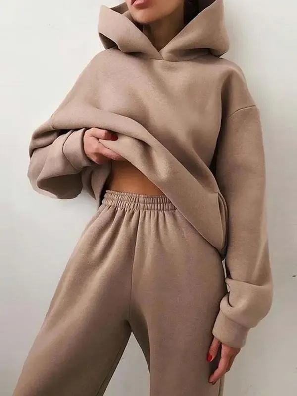 Casual fashion thickened long-sleeved sweatshirt and trousers two-piece set for women