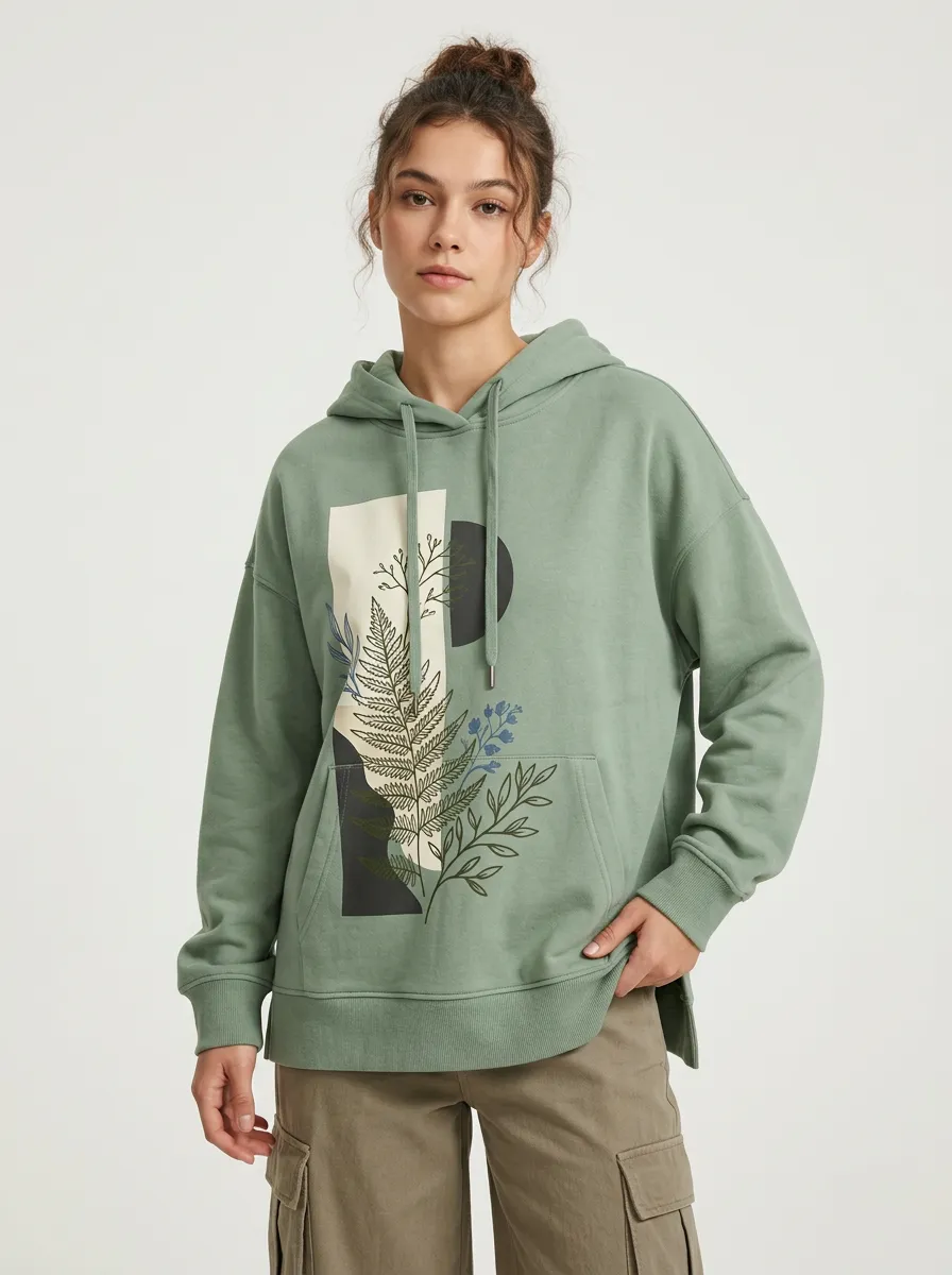 Unisex Botanical Abstract Fern Hoodie