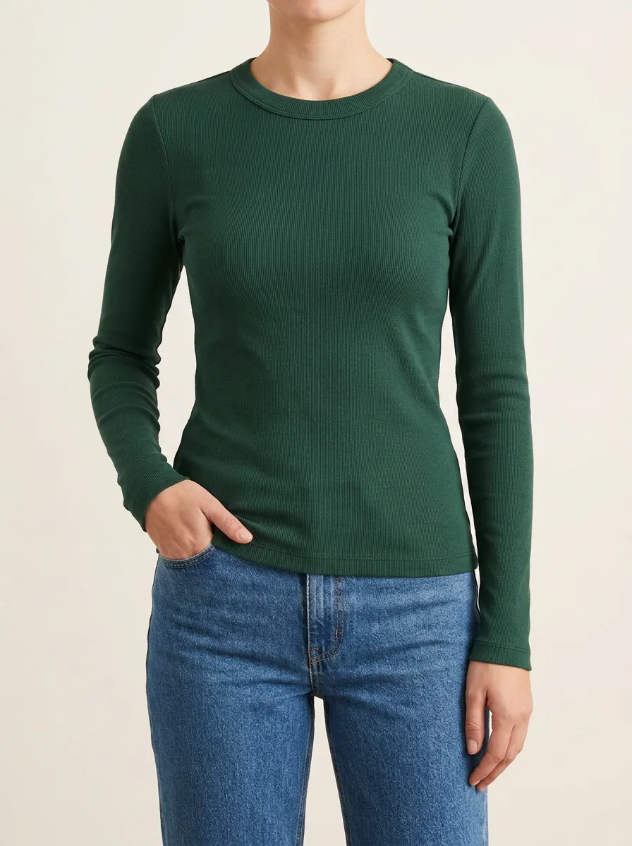 Weekend Ready Ribbed Texture Cotton Feel Women's Long Sleeve Tee