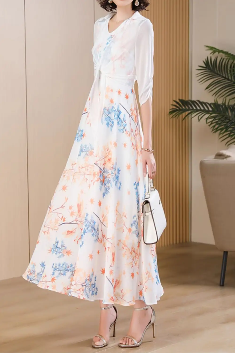 Floral Chiffon V Neck Sleeveless Maxi Dress