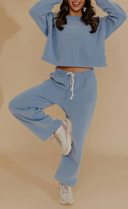 High Waist Relaxed Straight Leg Knit Pants
