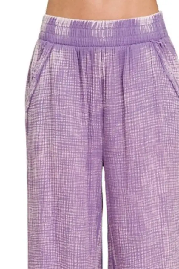Relaxed Washed Double Gauze Elastic Band Waist Pants