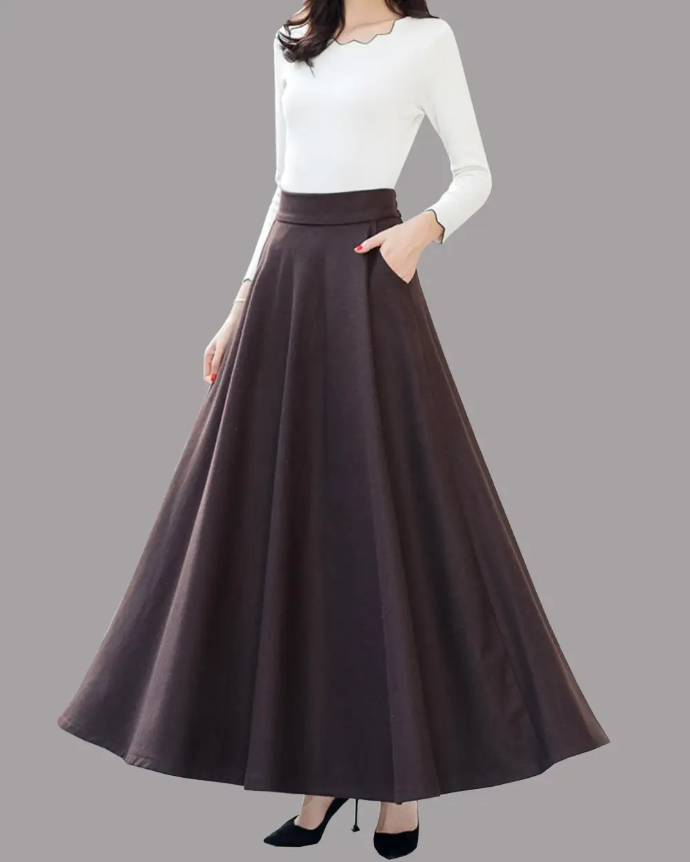 Everyday Pocketed Wool Maxi Skirt