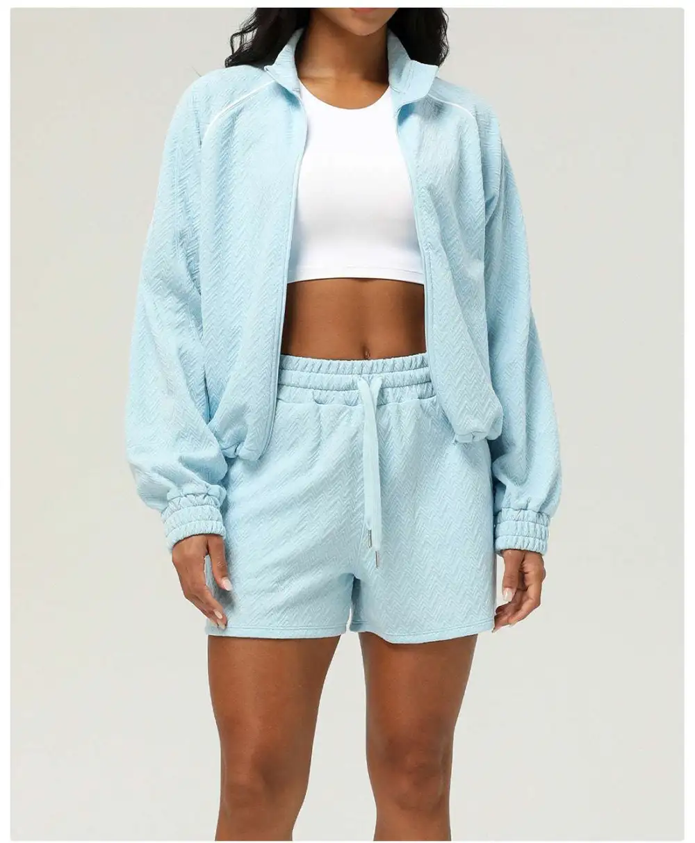 Long-Sleeve High-Waist Jacket and Shorts Active Set