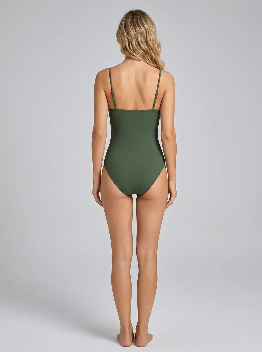 Women's Spaghetti-Strap O-Ring Cutout Ribbed One-Piece Swimsuit