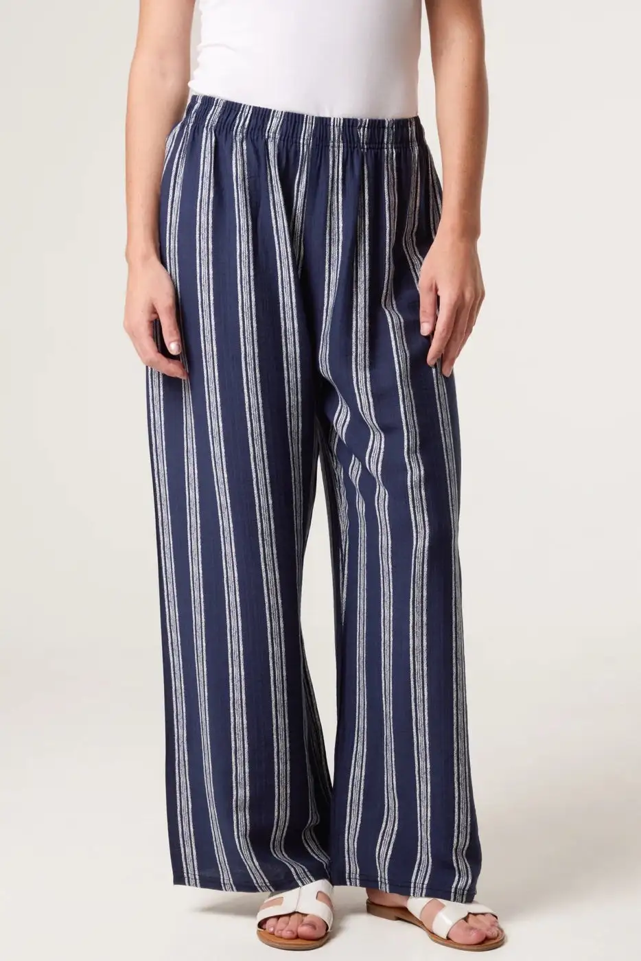 Textured Trousers Wide Leg Striped Trousers