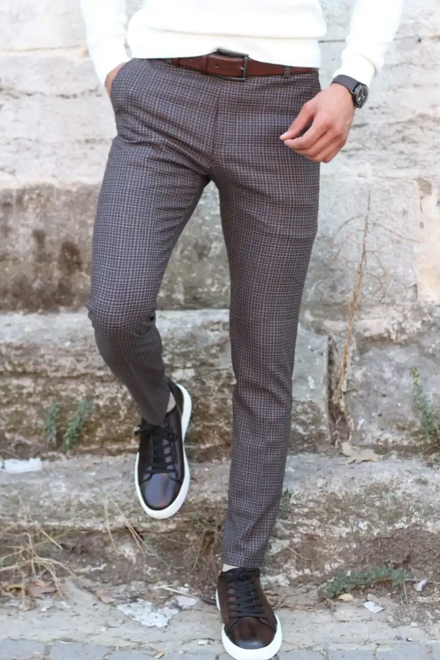 Refined Sleek Slim Fit Plaid Tailored Trousers