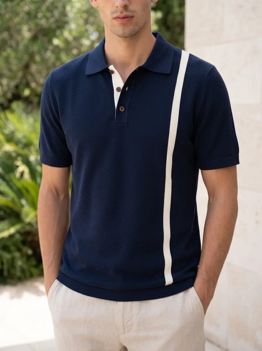 Men's Modern Smart Casual Vertical Stripe Printed Polo Shirt