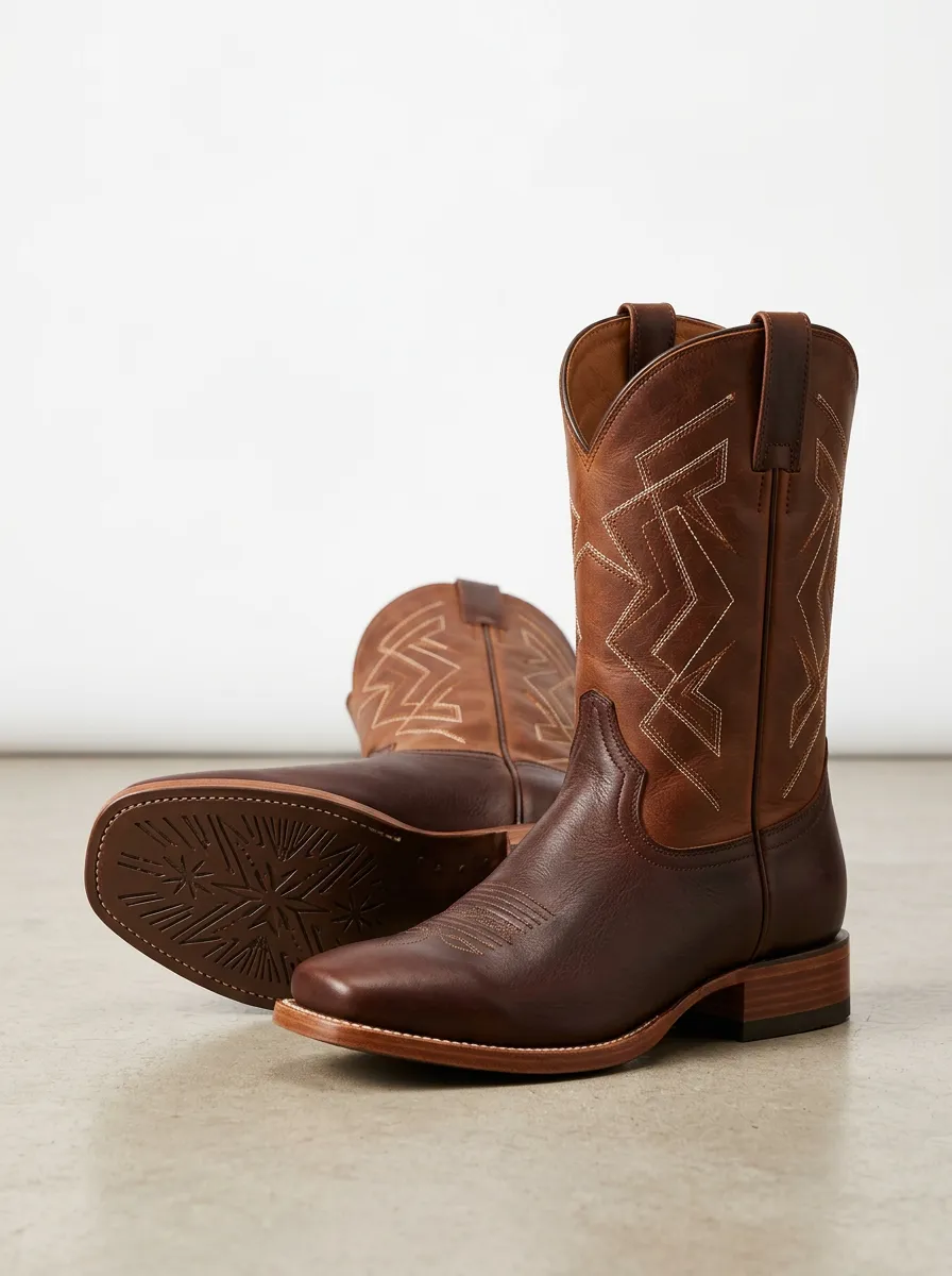 Men's Western Cowboy Zigzag Stitched Western Boots