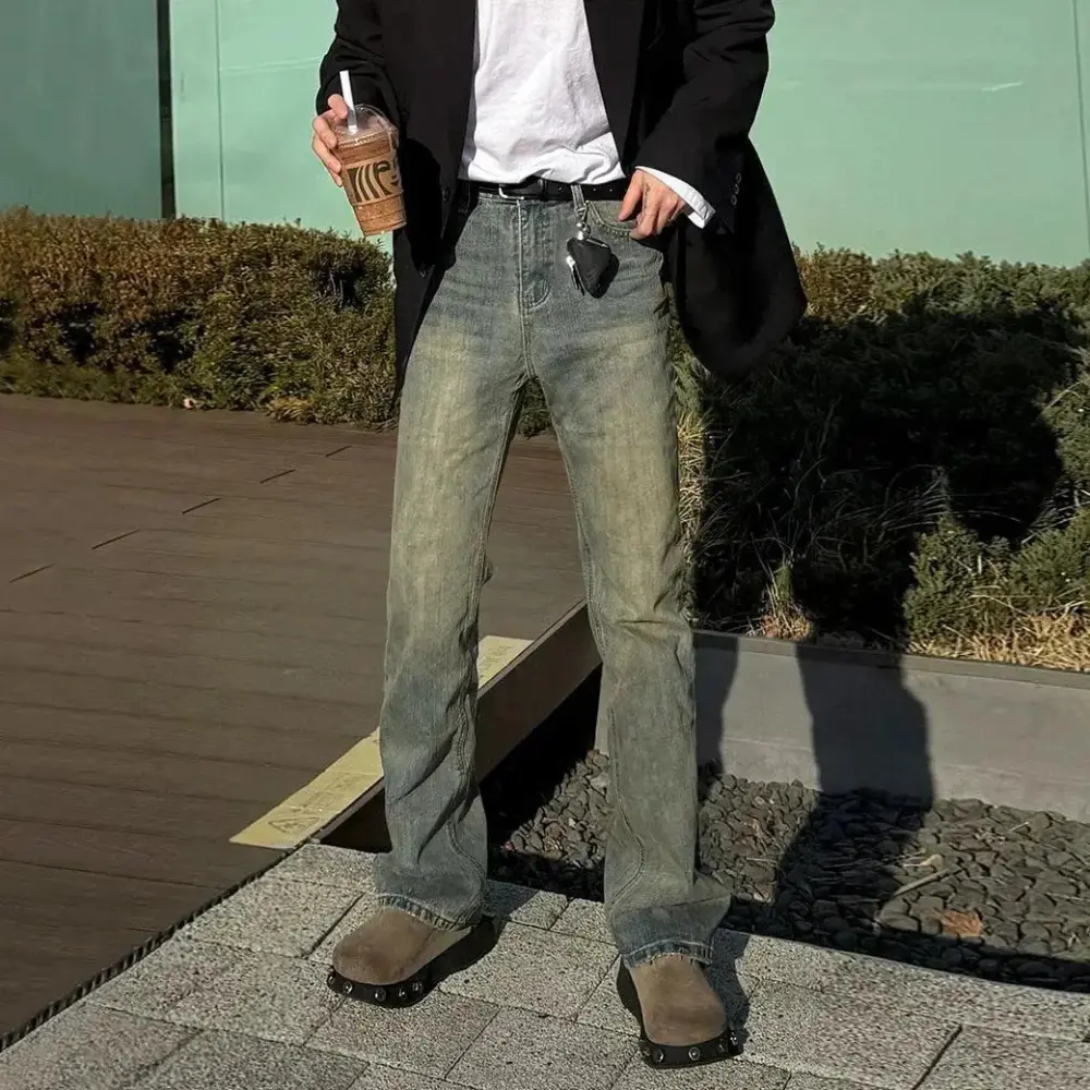 Washed Bamboo Pattern Jeans