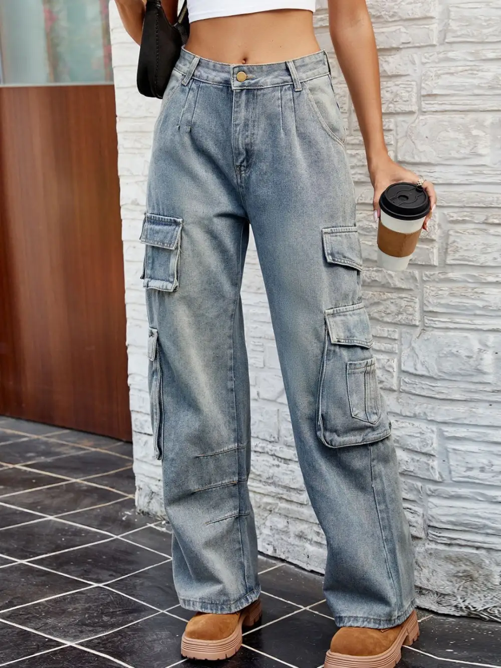 Washed Jeans Pocket Detail Denim