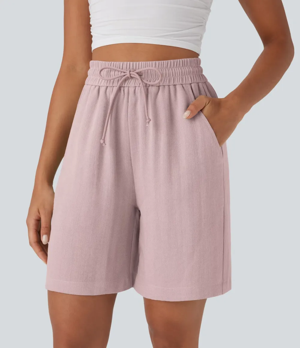 2026🔥High Waisted Drawstring Casual Linen-Feel Shorts with Pockets