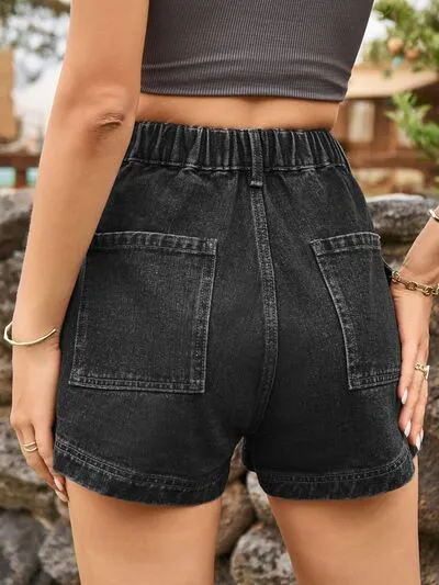 Classic High Waist Denim Shorts with Pockets
