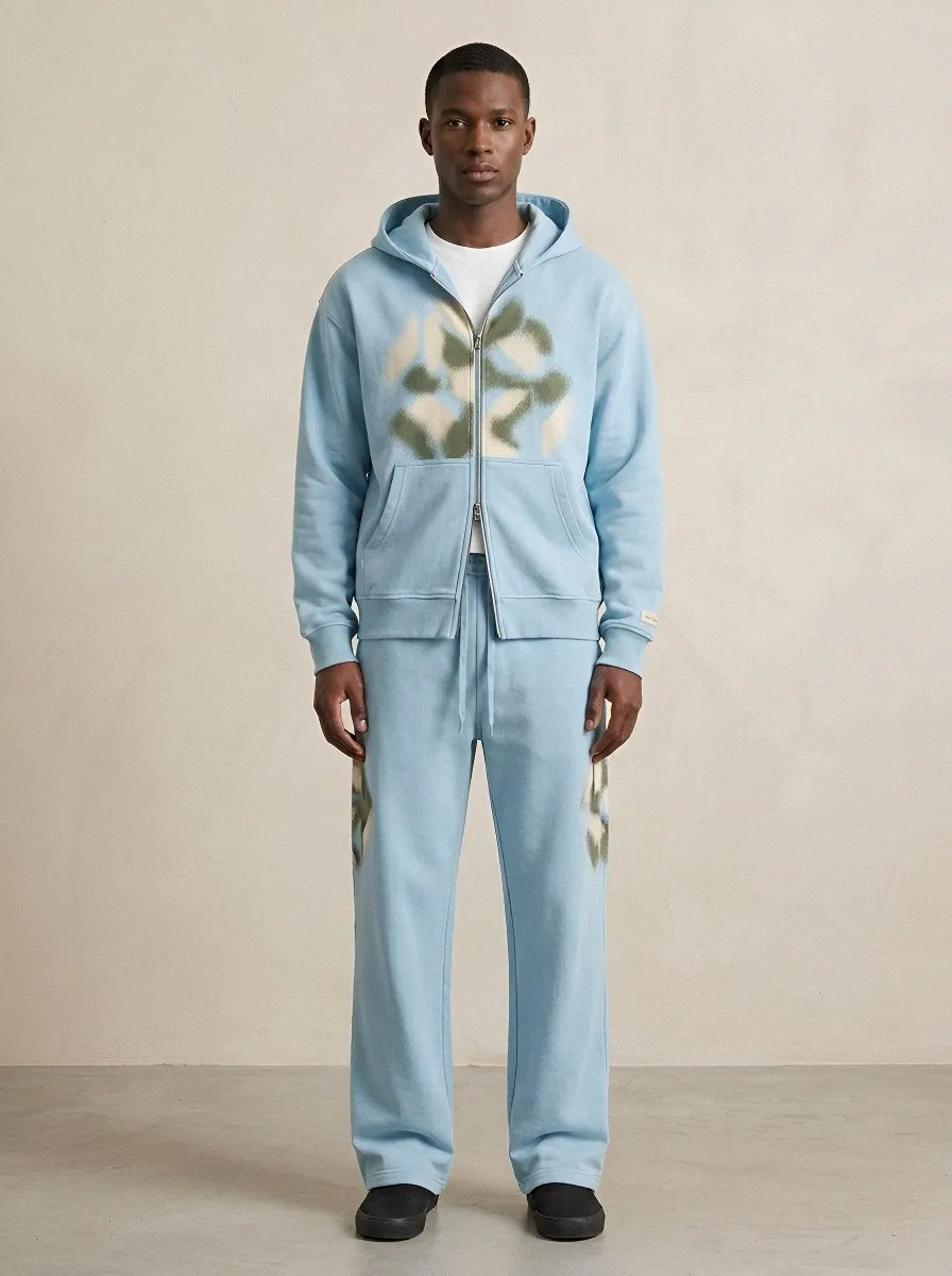 Men's Streetwear Abstract Camo Spray Printed Hooded Tracksuit