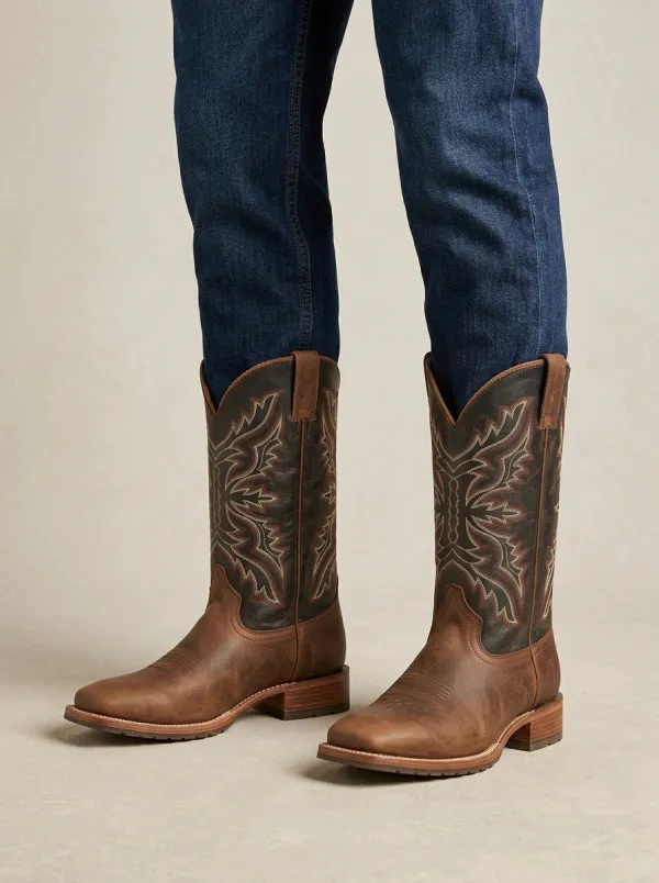 Men's Western Cowboy Embroidered Two-Tone Leather Cowboy Boots