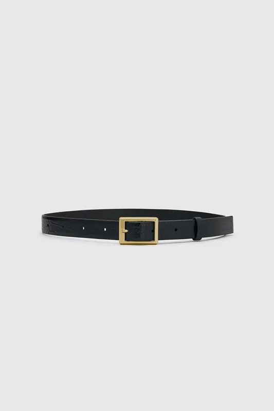 Black Croc-Embossed Belted Belt