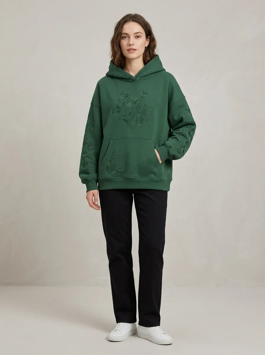 Fresh Style Women's Botanical Floral Embroidered Nature Inspired Hoodie