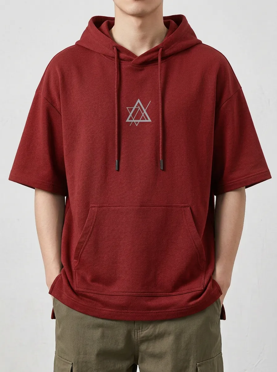 Classic Short Sleeve Geometric Outdoor Look Men's Hoodie