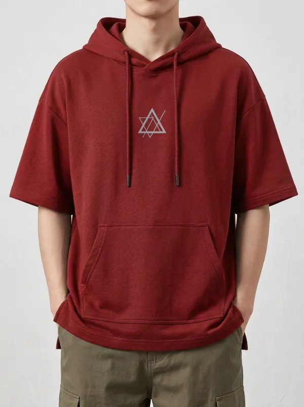Classic Short Sleeve Geometric Outdoor Look Men's Hoodie