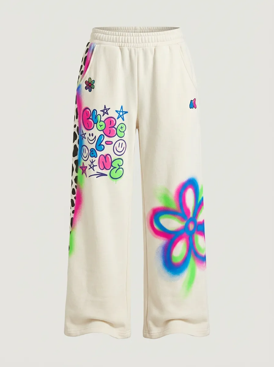 Women's Streetwear Graffiti Flower Smiley Printed Sweatpants