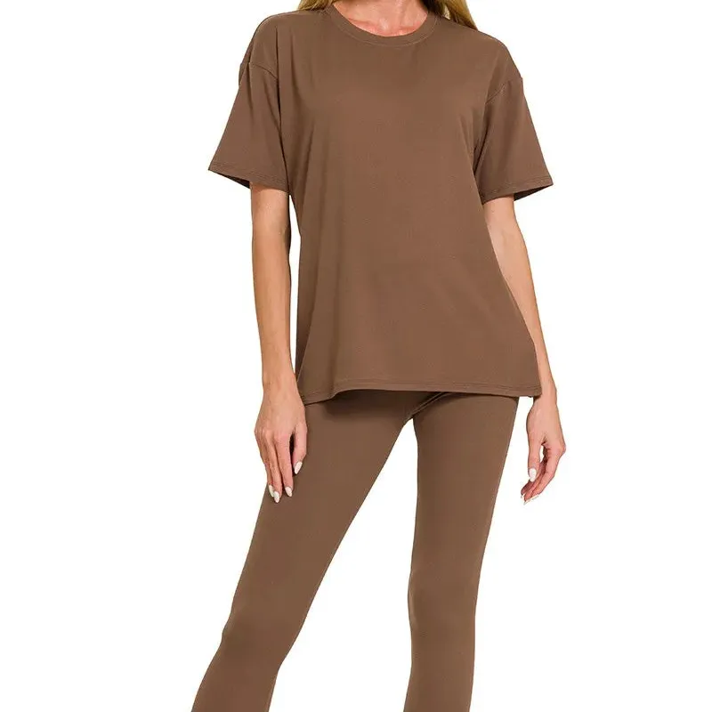 Relaxed Brushed Dty Microfiber Short Sleeve Top and Pants Loungewear Set