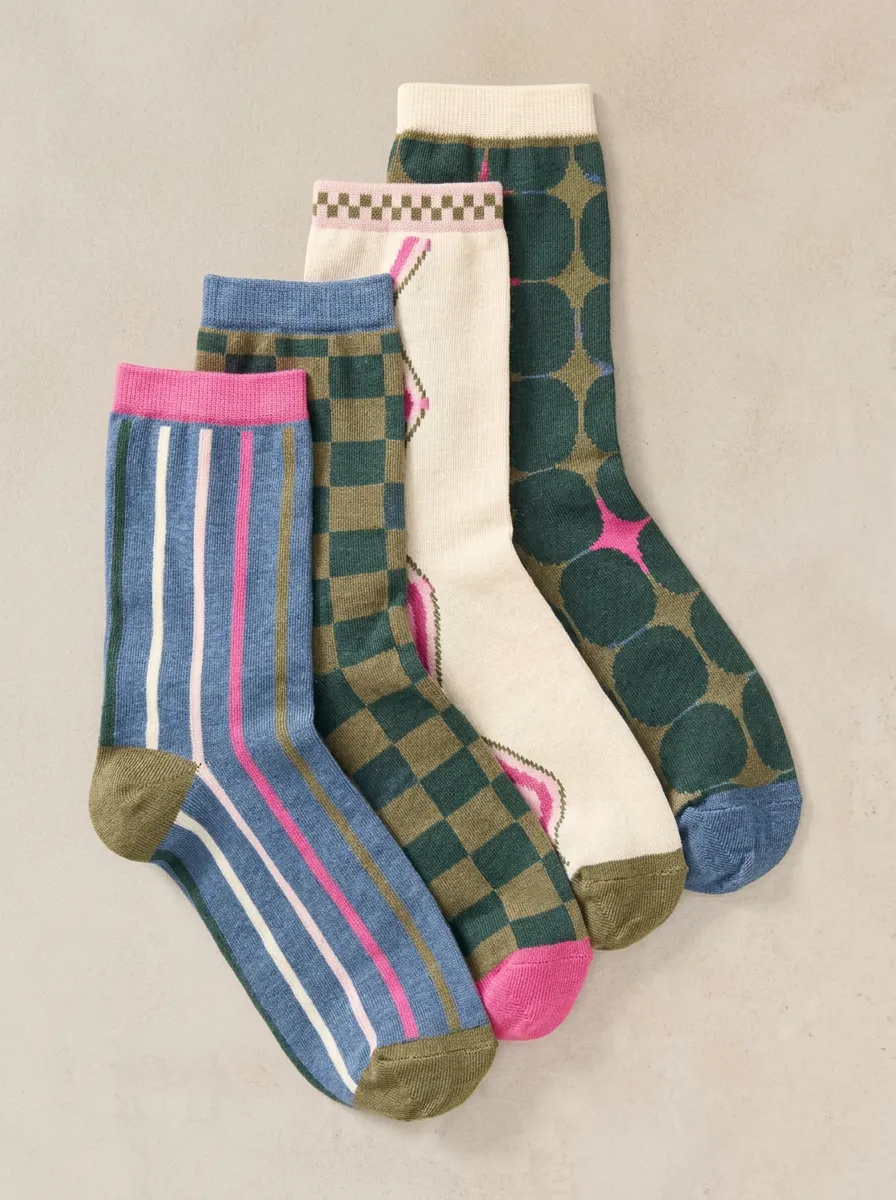 Garden Inspired Geometric Four-Pair Casual Socks