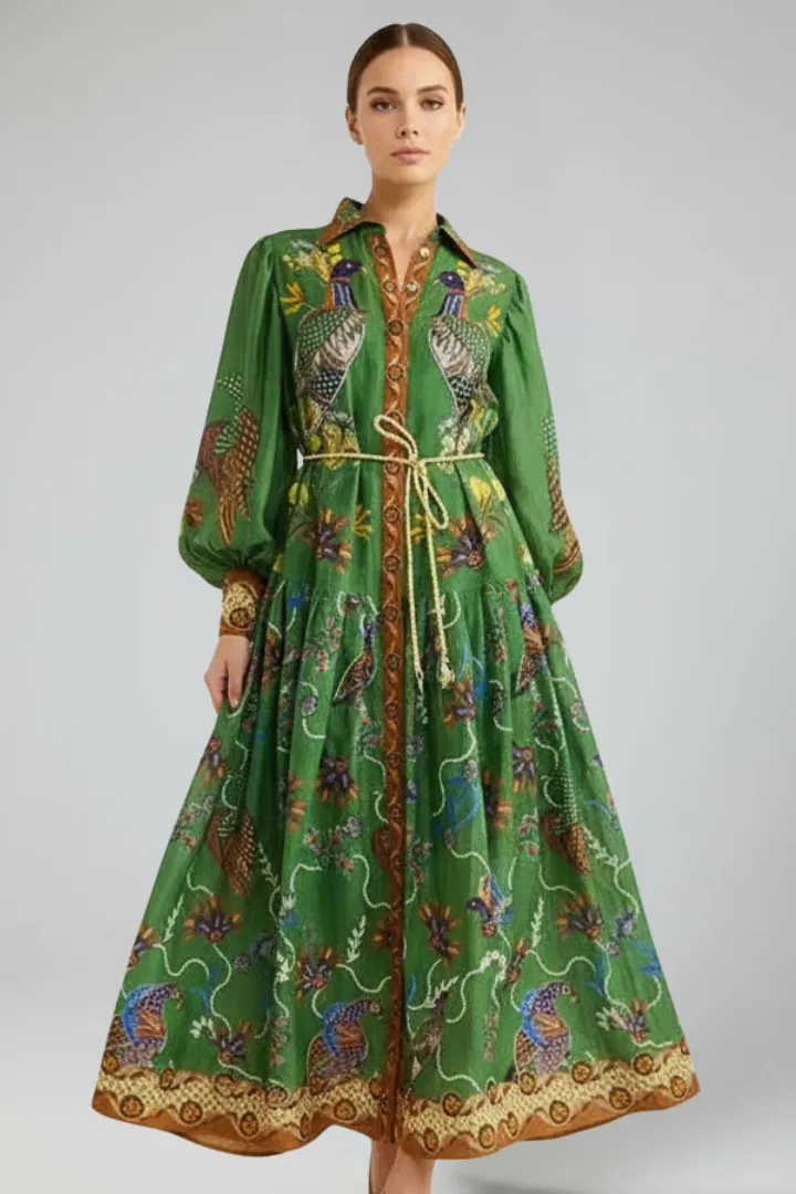  Print Long Sleeve Maxi Dress