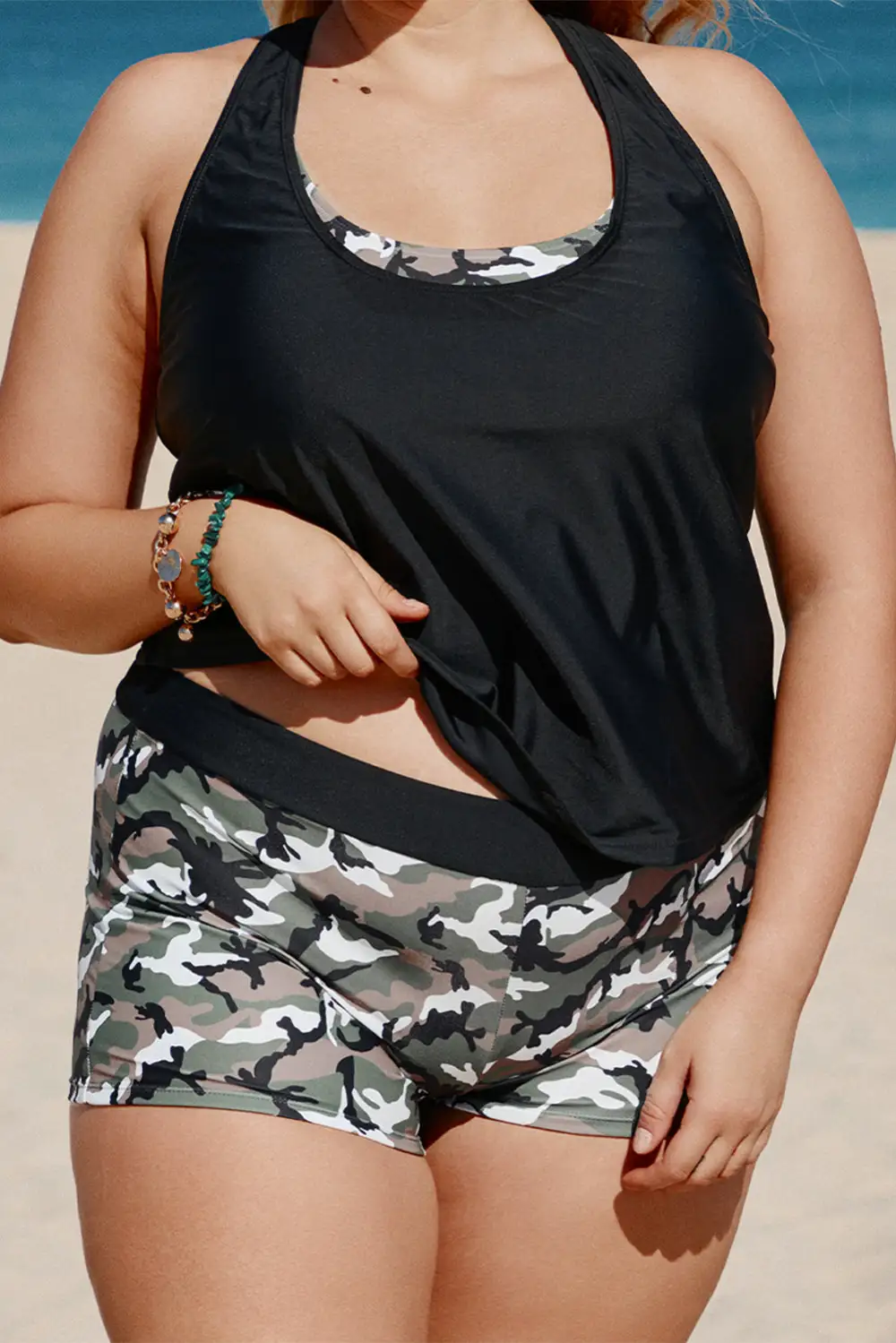 Swimwear Camouflage Criss Cross Plus Size 3 Piece Bikini Set