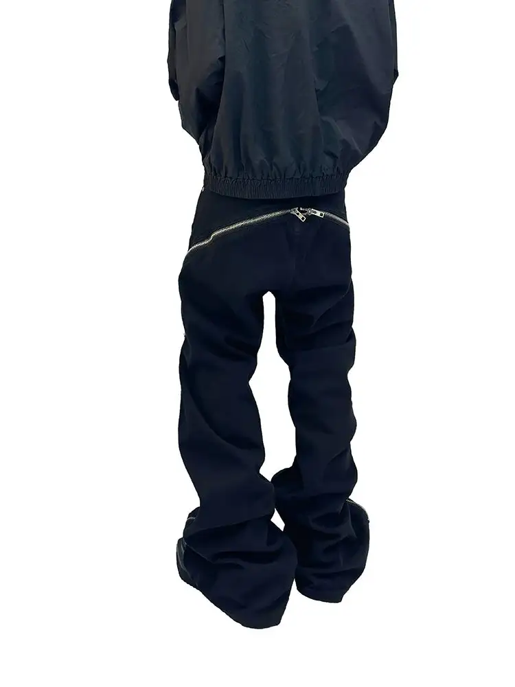 Wide-Leg Jeans With Exposed Curved Zippers