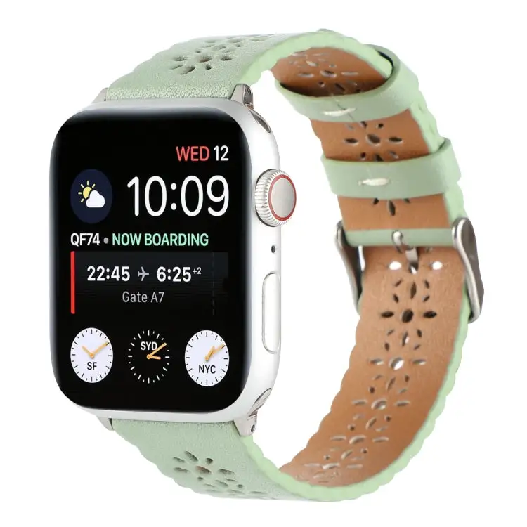 Hollow Genuine Leather Watch Band for Watch Series 9 & 8 & 7 41 mm / SE 3 & SE 2 & 6 & SE & 5 & 4 40 mm / 3 & 2 & 1 38 mm - Green