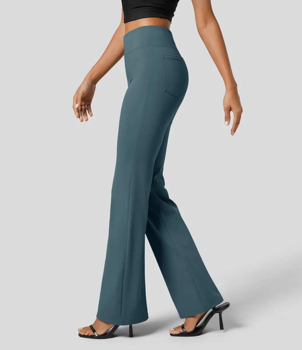  High Waisted Back Side Pocket Slight Flare Work Pants