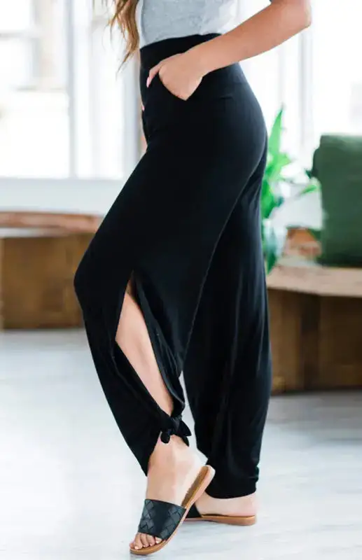 Knit Trousers Tied Open Slits Pants