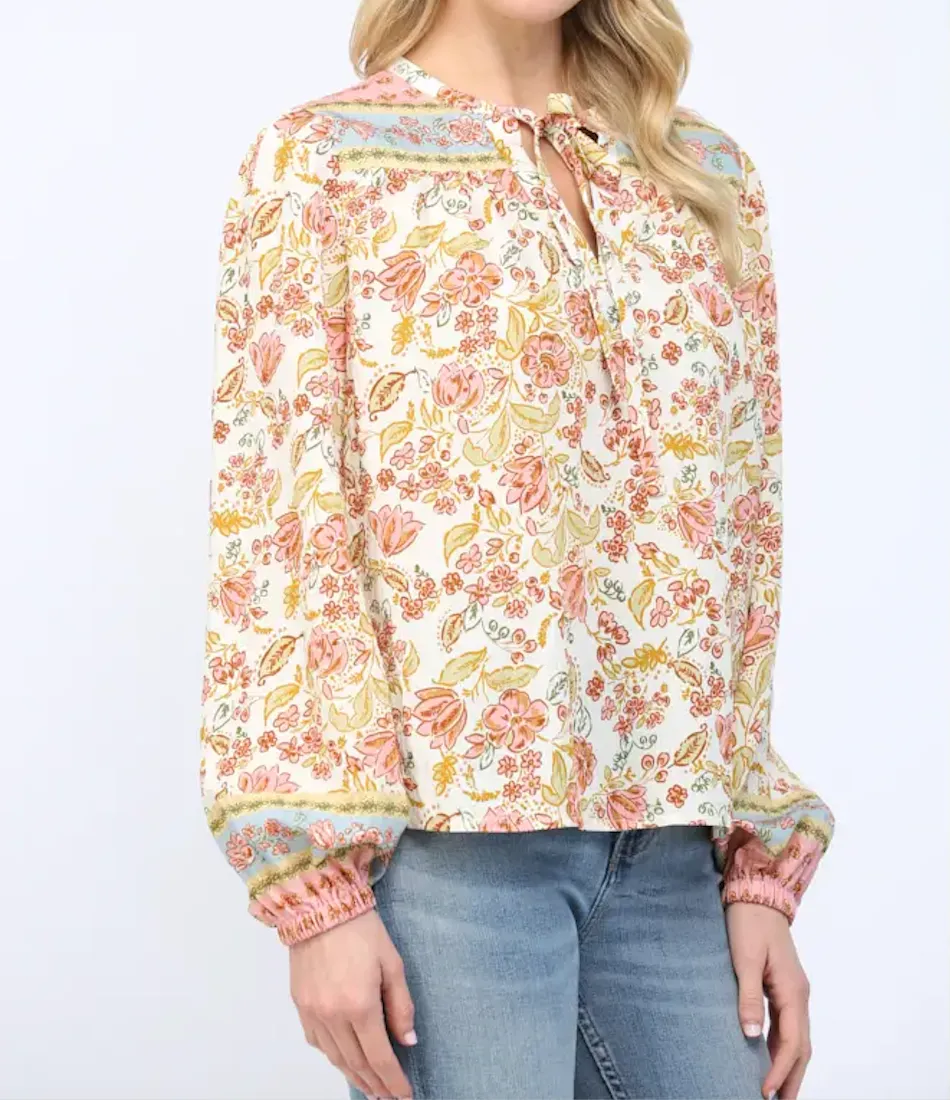 Border Print Rayon Blend Blouse